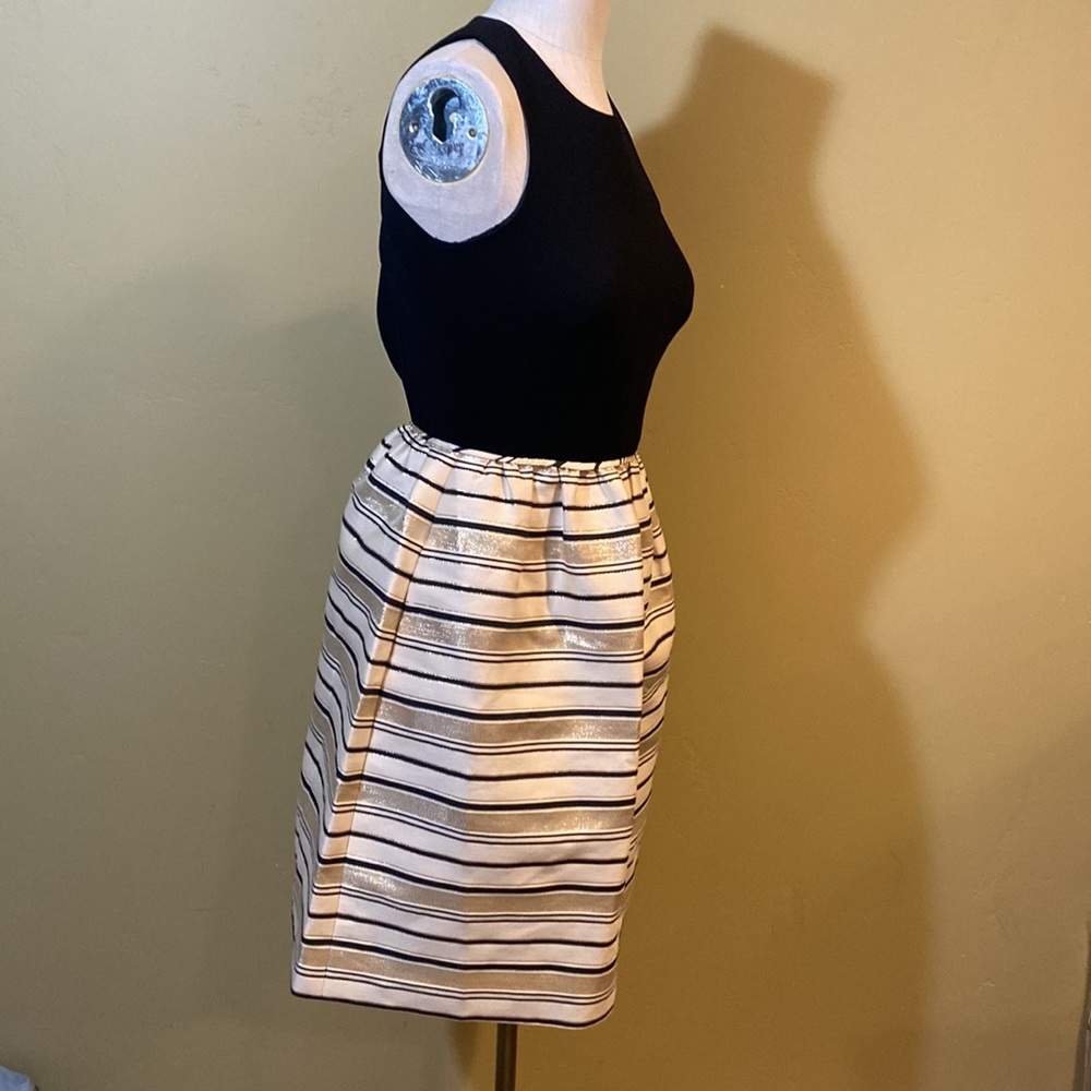NWT! J. Crew Metallic Gold Stripe Fit Flare DRESS Sleeveless 00 NEW - Picture 10 of 12